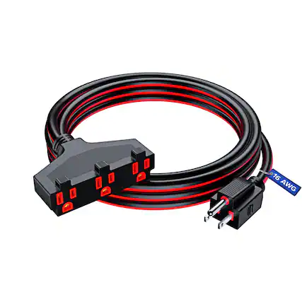 Front. Maximm - Extension Cord 10 ft, SJTW Extension Cord with Multiple Outlets, 16 Gauge ETL Listed - Black and Red.