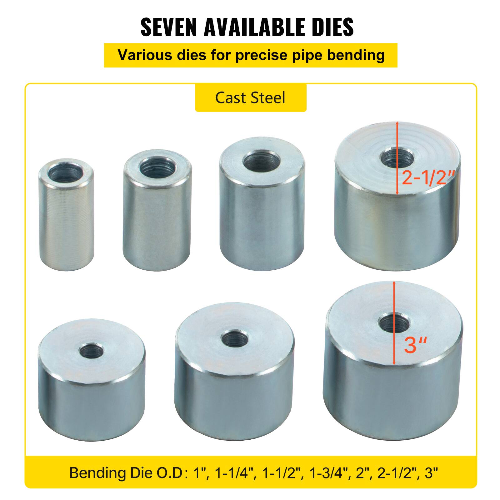 SEVEN AVAILABLE DIES  
Various dies for precise pipe bending  

Cast Steel  

Bending Die O.D.: 1", 1-1/4", 1-1/2", 1-3/4", 2", 2-1/2", 3"