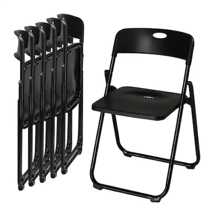 Front. Winado - 6PCS Plastic Folding Chairs, Portable Chairs with Metal Frame, Plastic Seat, Backrest for Indoor Patio Garden Outdoor - Black.
