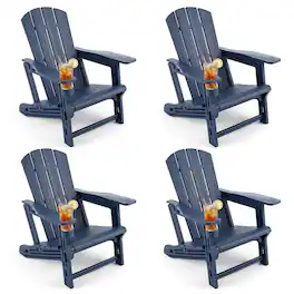 Costway - 4 PCS HDPE Adirondack Chairs with Realistic Wood Grain, Extended Backrest - Blue