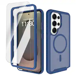 Dteck - Magnetic Matte Case for Samsung Galaxy S26 Ultra,Military-Grade Shockproof Cover with Tempered Glass,Translucent Cover - Blue
