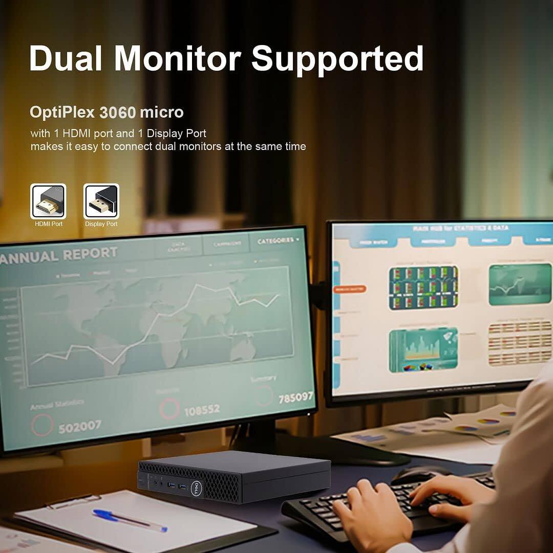 Dual Monitor Supported OptiPlex 3060 micro with 1 HDMI port and 1 Display Port makes it easy to connect dual monitors at the same time. IMCH Port Display Port. ANNUAL REPORT CATEGORIES DATA A Aroudl Statieics 502007 108552 785097.