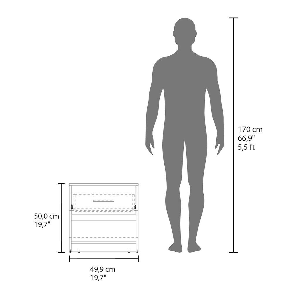 170 cm  
66,9"  
5,5 ft  

50,0 cm  
19,7"  

49,9 cm  
19,7"