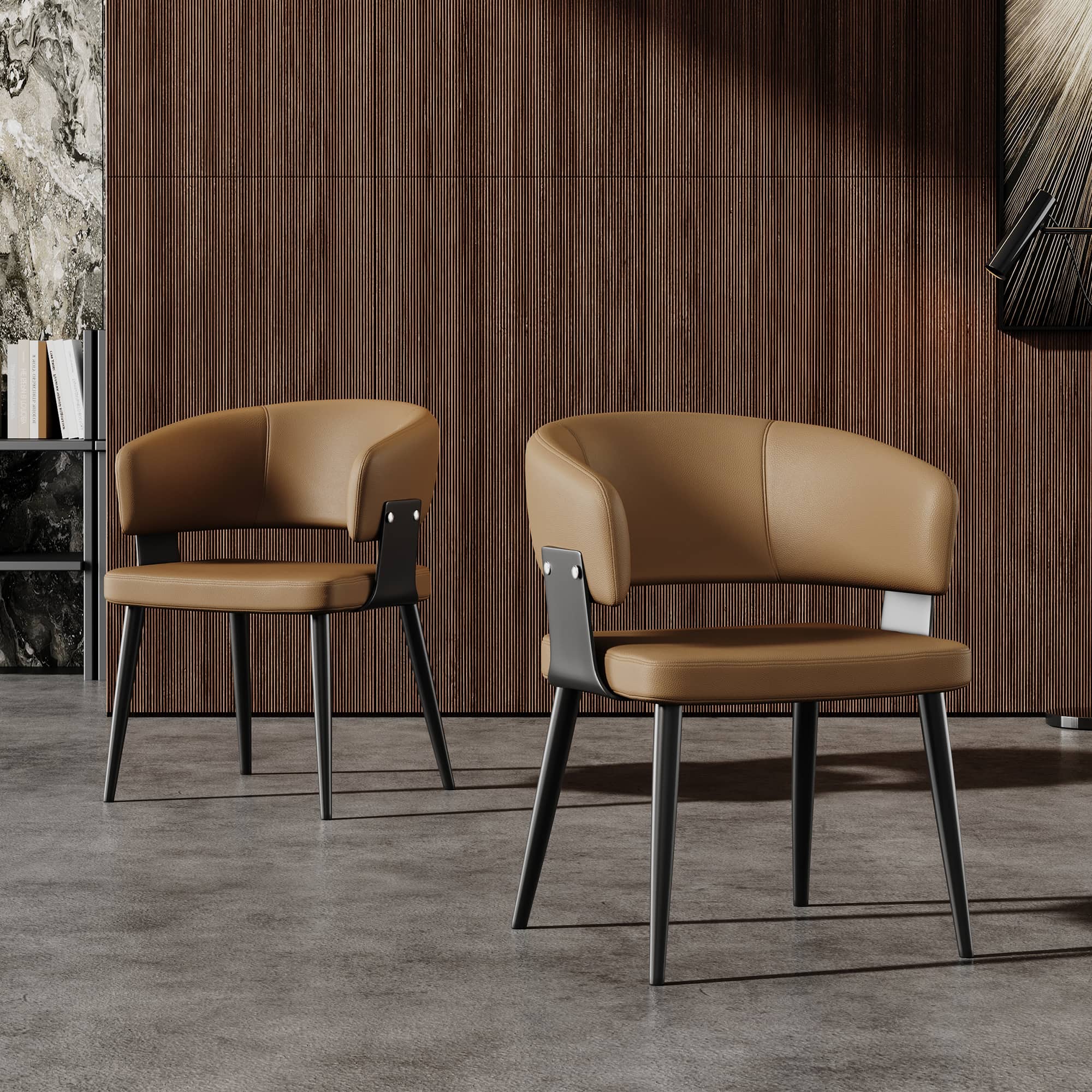 luck idea - Dining Chairs Set of 2 Thick-Wide Arched Backrest Leather Upholstery - Brown