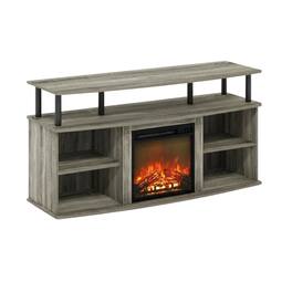 FurniFact - open shelving TV stand, 55-inch displays, solid rubberwood - Gray