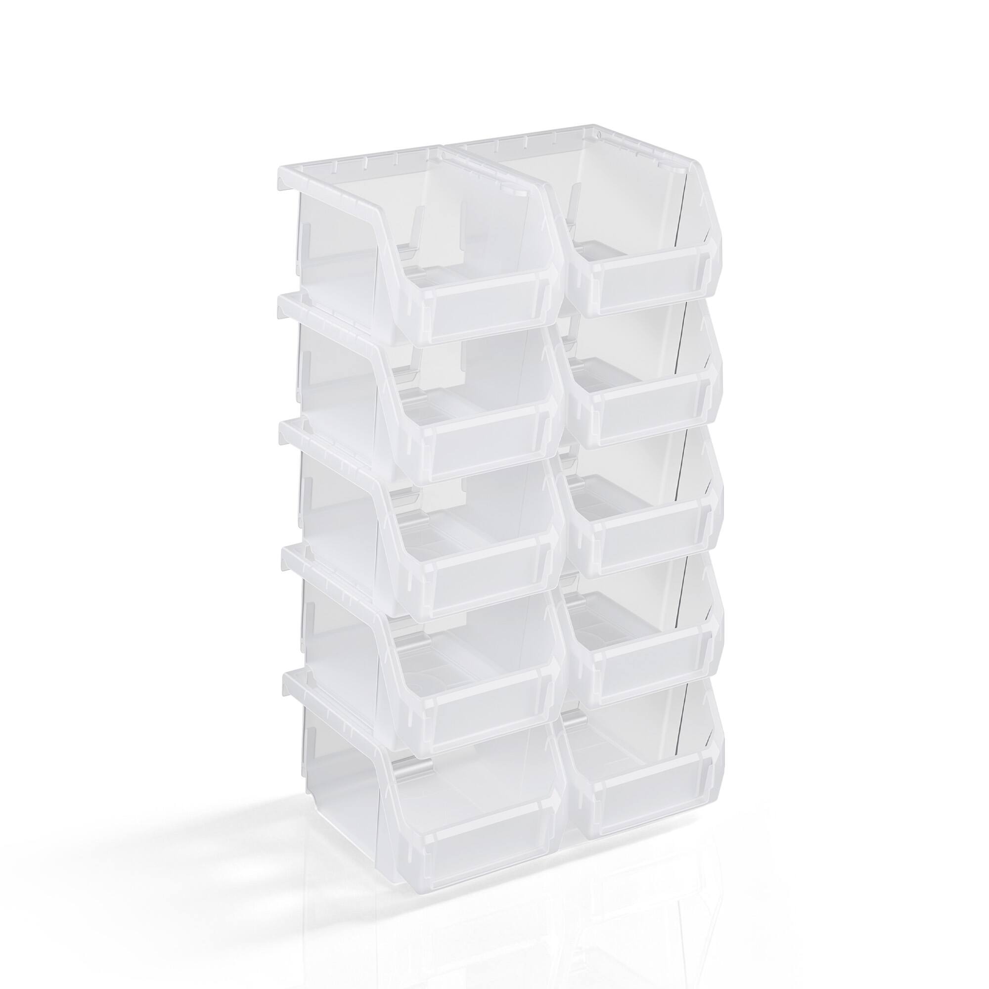 Angle. Sorbus - Sorbus Extra Small Open Front Stackable Garage Storage Bin – Heavy Duty Plastic Organizer Tote for Tools, Hardware - Clear.