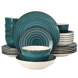 Dazzed Corner - 24 Piece Round Stoneware Dinnerware Set - Dark Green