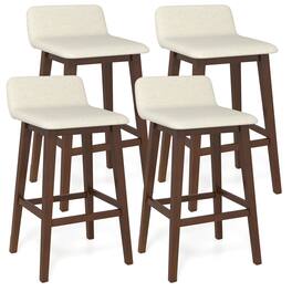Gymax - 2PCS 29'' Upholstered Barstools w/ Low Back Footrest & Wood Legs for Kitchen - Brown, Beige