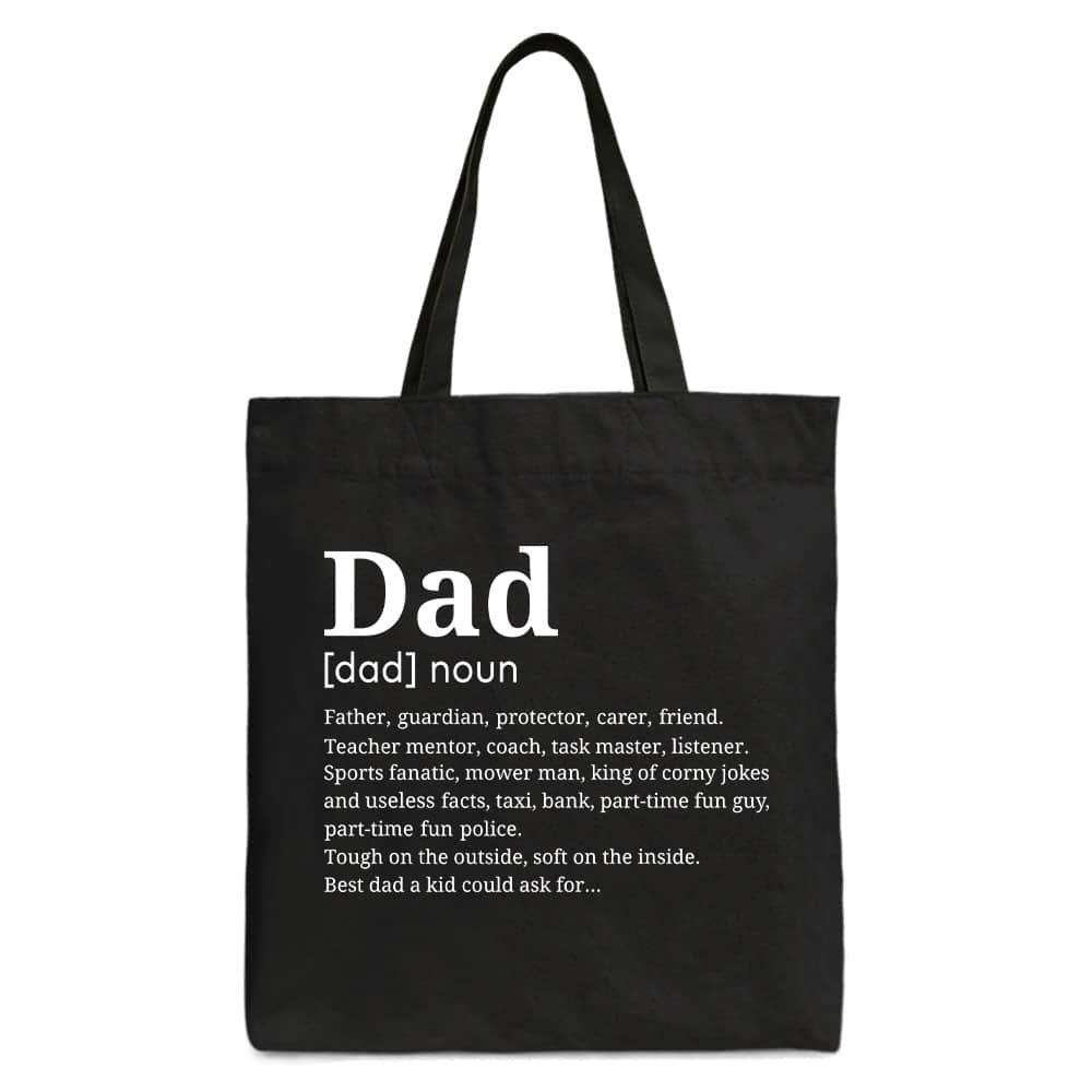 OrnamentallyYou - Personalized Dad Definition Canvas Tote Bag, Funny Fathers Day Gift Shopper - Black