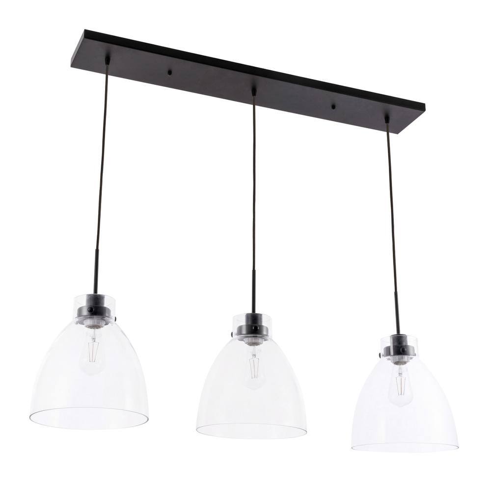 Alt View 8. Living District - Frey 3 light Black and Clear glass pendant - Black And Clear Glass.