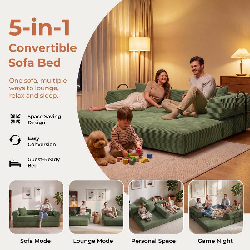 5-in-1 Convertible Sofa Bed

One sofa, multiple ways to lounge, relax and sleep.

- Space Saving AR Design
- Easy Conversion
- Guest-Ready Bed
- Sofa Mode
- Lounge Mode
- Personal Space
- Game Night