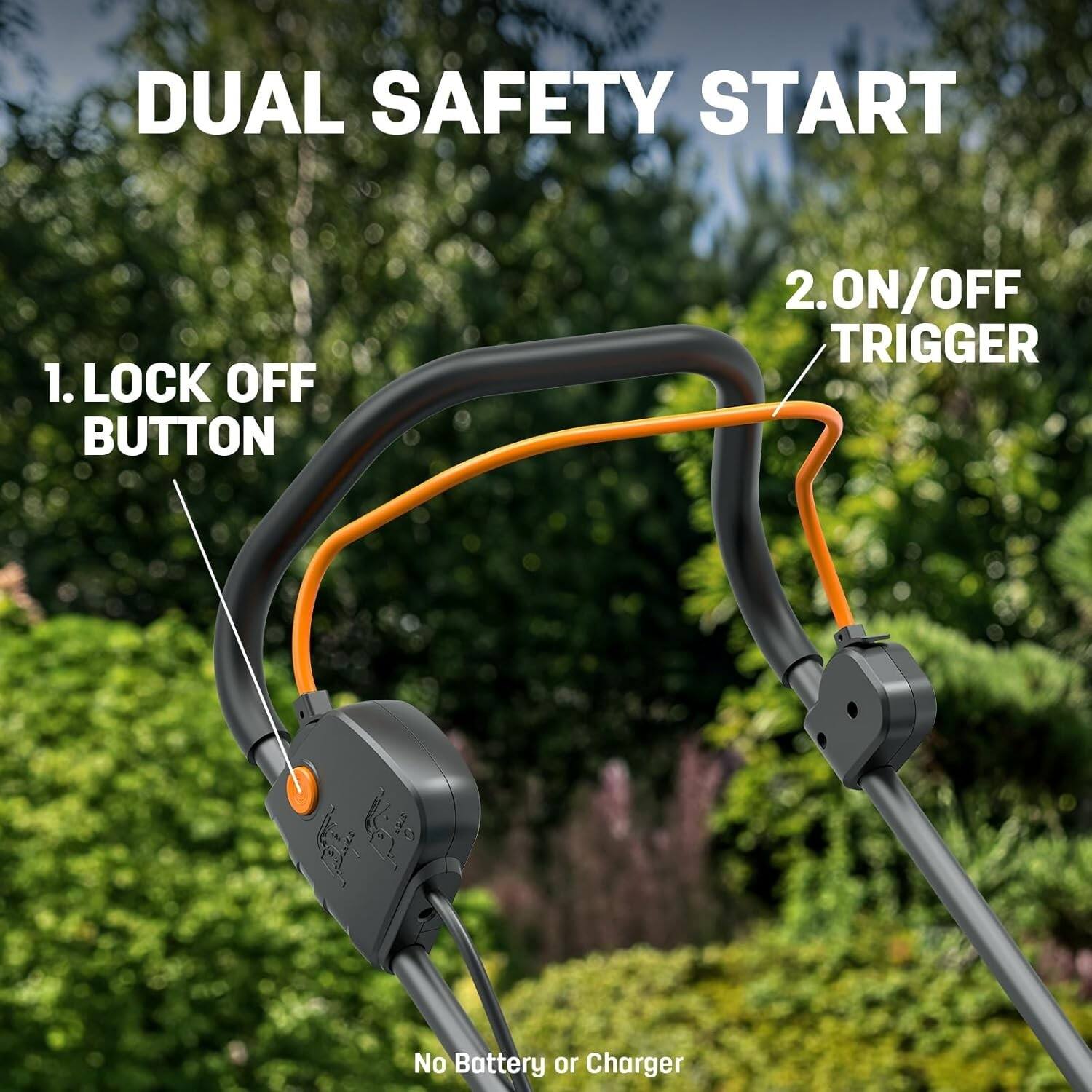 DUAL SAFETY START  
1. LOCK OFF BUTTON  
2. ON/OFF TRIGGER  
No Battery or Charger