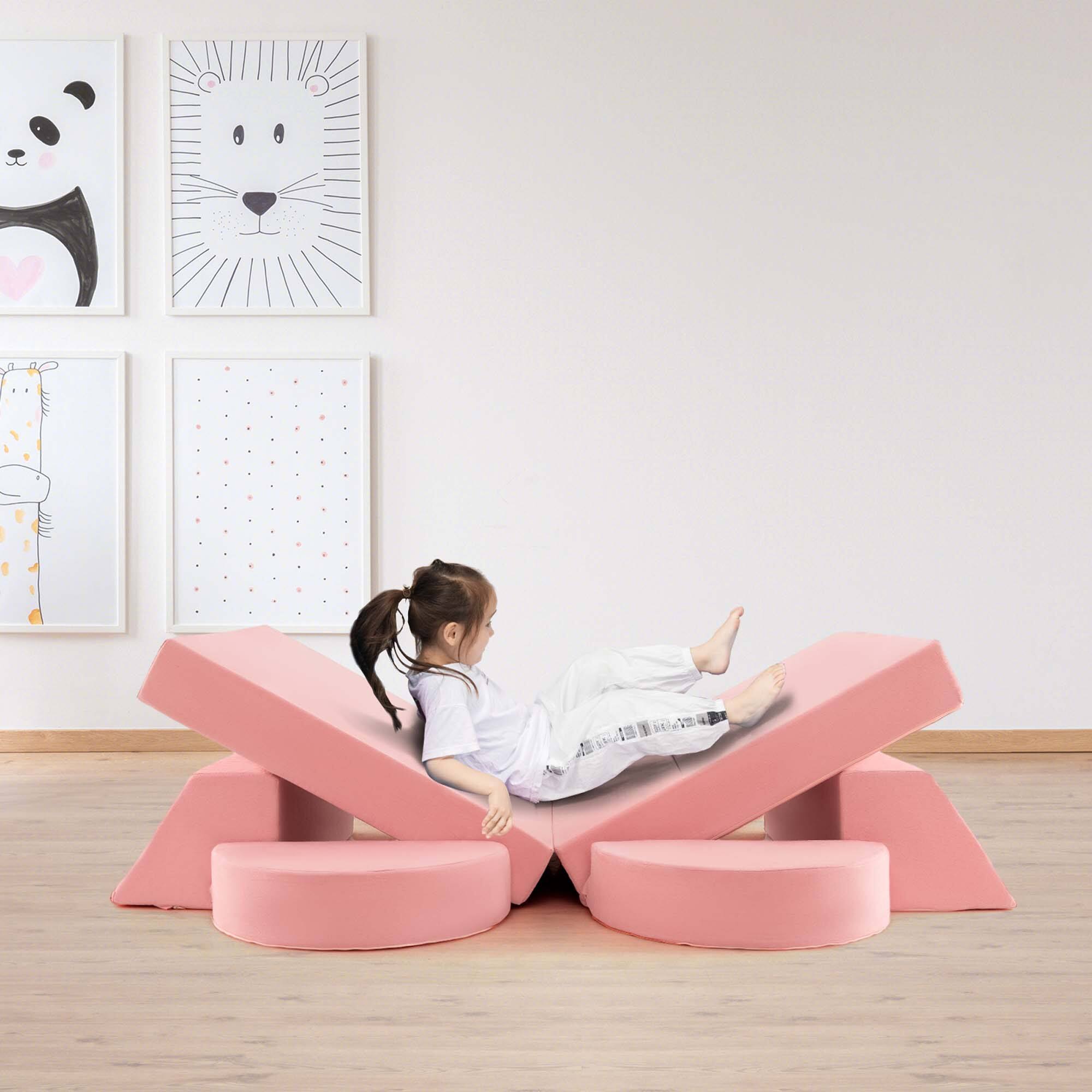 Alt View 4. Costway - Costway Kids Modular Play Sofa 8 PCS with Detachable Cover for Playroom & Bedroom Indoor - Pink.