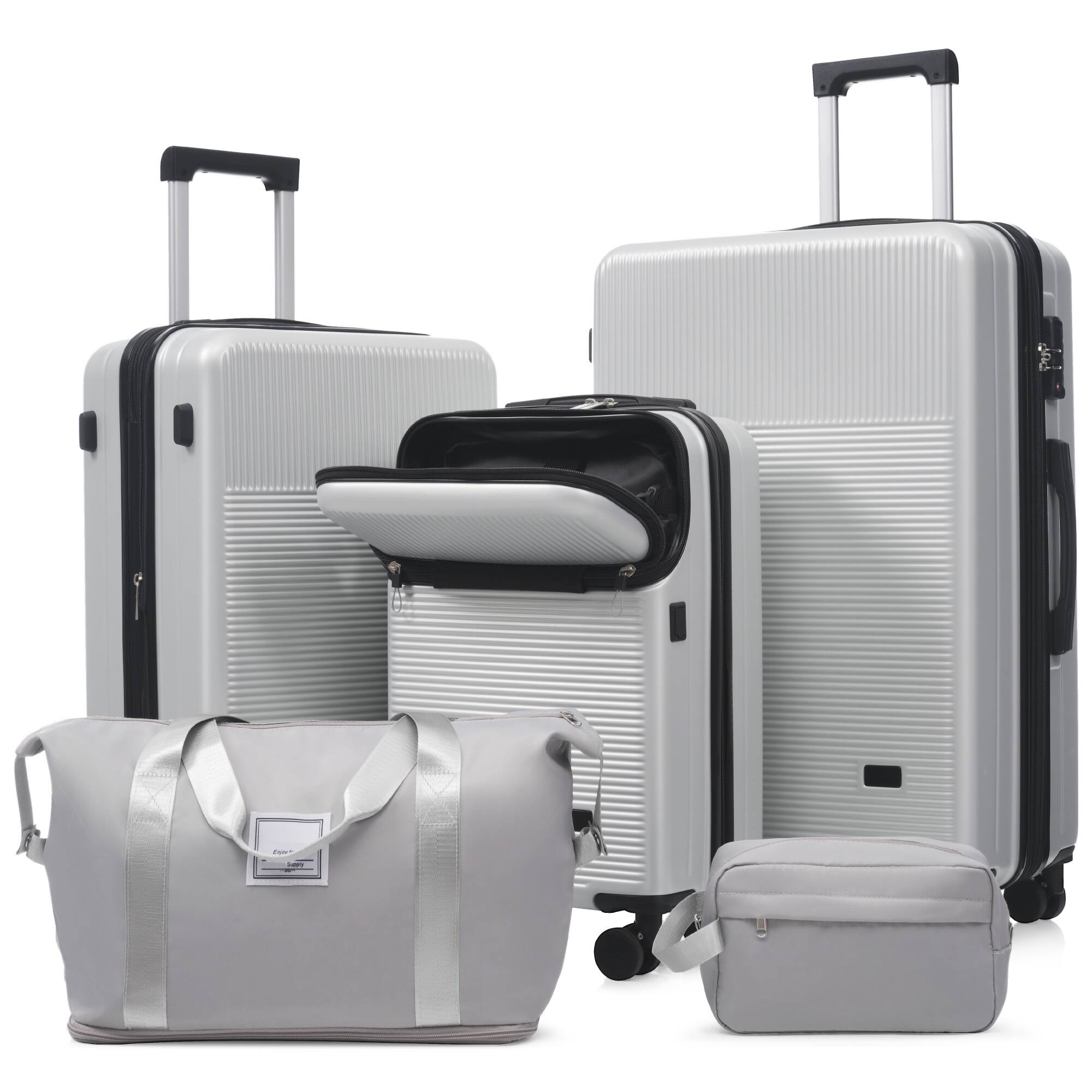 Alt View 9. Ecooso - 5-Piece ABS Luggage Set with Half-Open 20" Carry-On, USB Port, Double Spinner Wheels, TSA Locks, Bags - Silver.