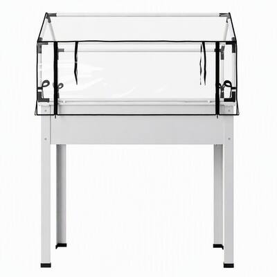 Front. RYHNUYNE - Raised Garden Bed with Greenhouse Cover, Elevated Tall Planter Box, White Powder-Coated Metal Frame - White.