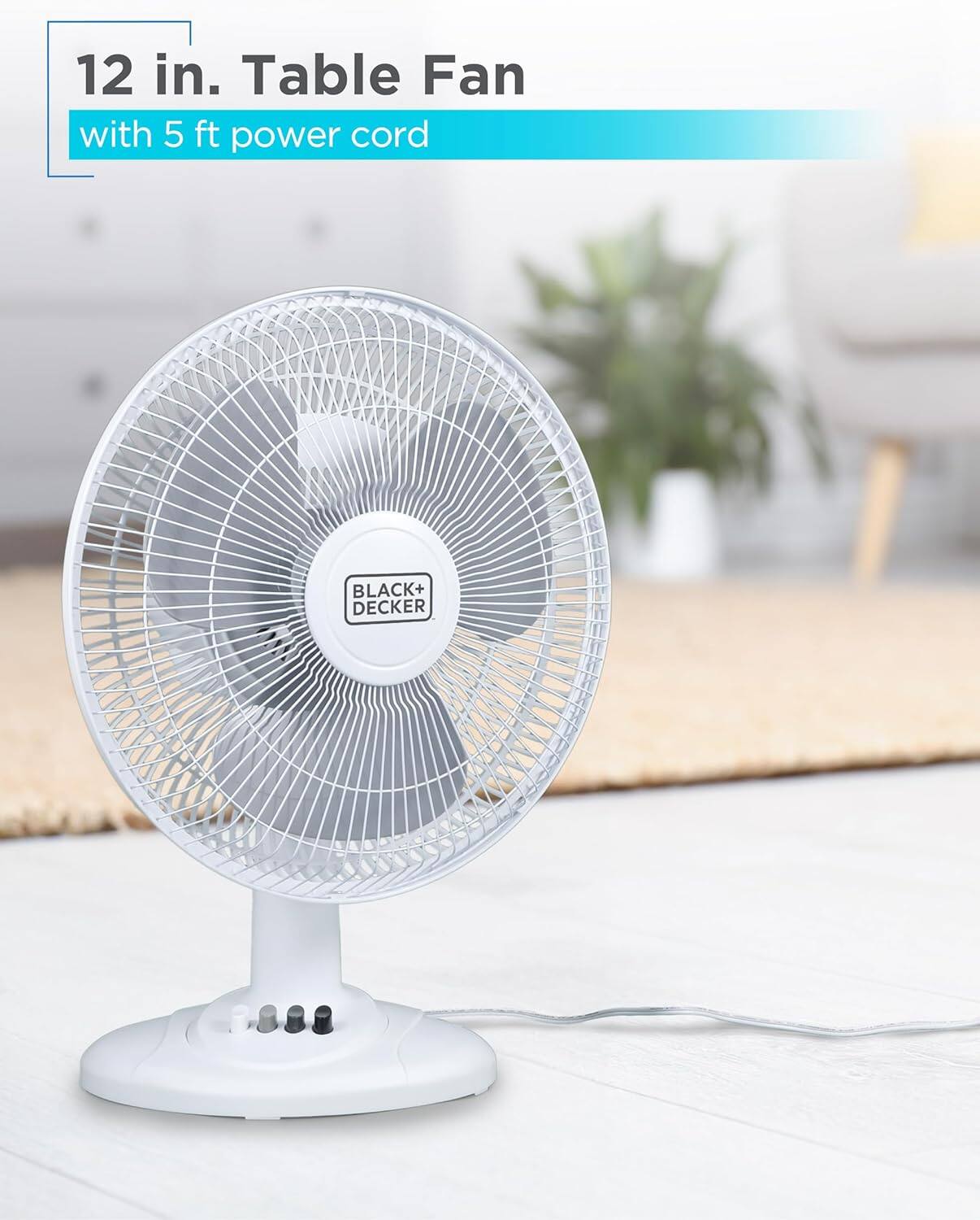 12 in. Table Fan with 5 ft power cord BLACK+ DECKER