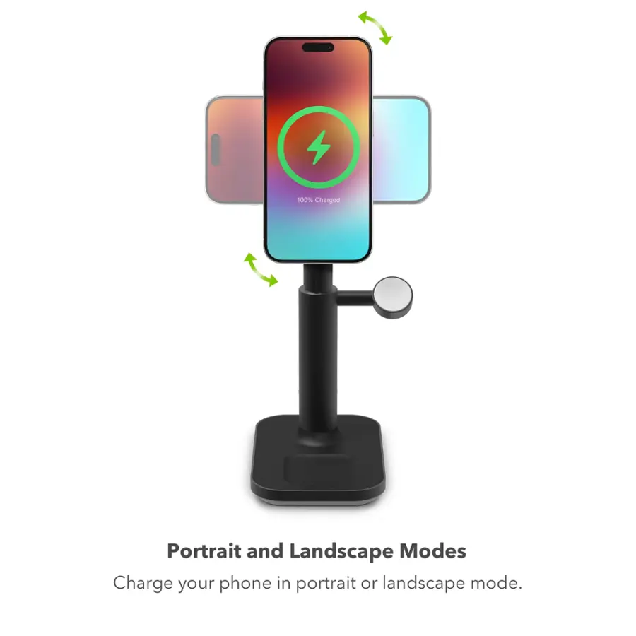 100% Charged Portrait and Landscape Modes Charge your phone in portrait or landscape mode.