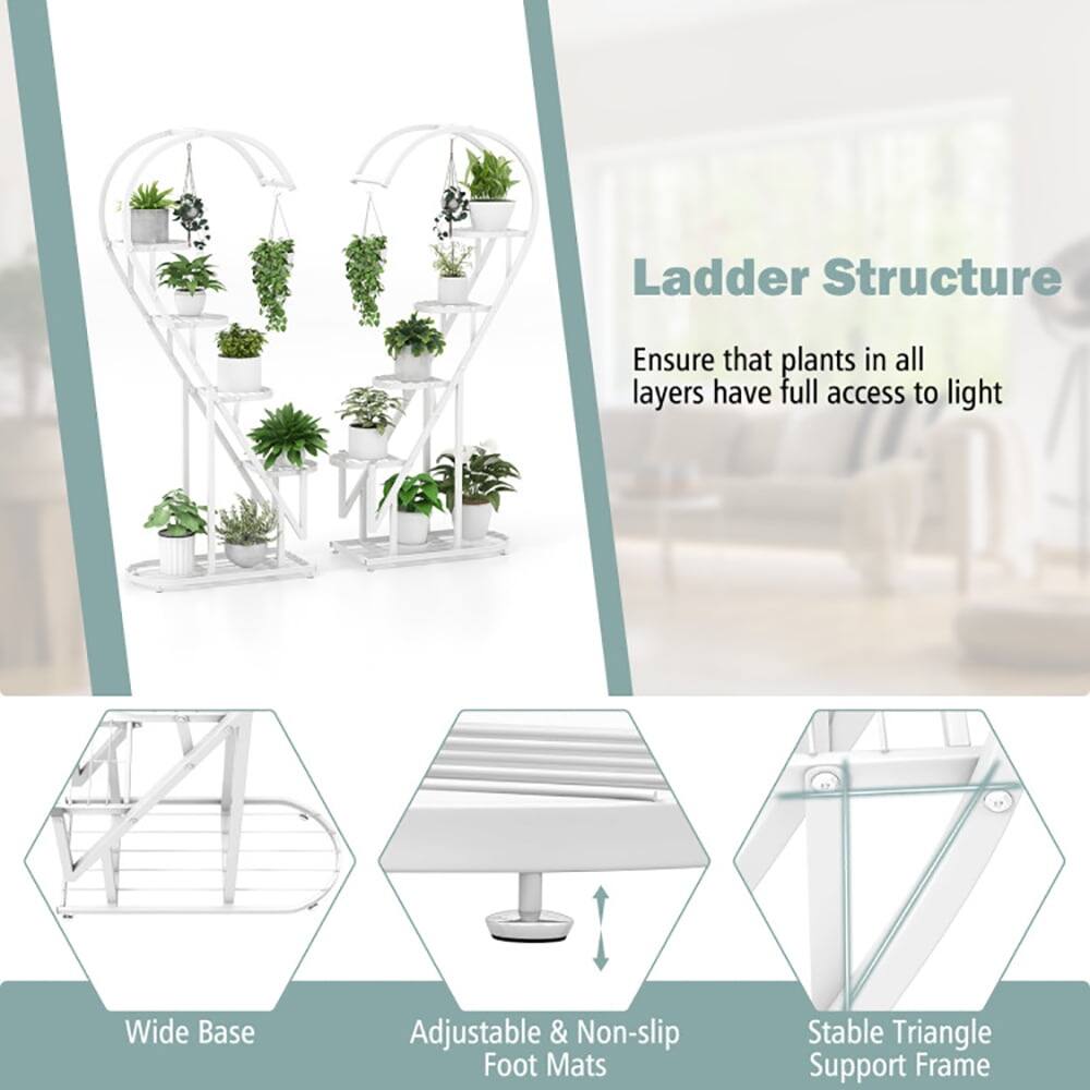 Ladder Structure  
Ensure that plants in all layers have full access to light  

Wide Base  
Adjustable & Non-slip Foot Mats  
Stable Triangle Support Frame