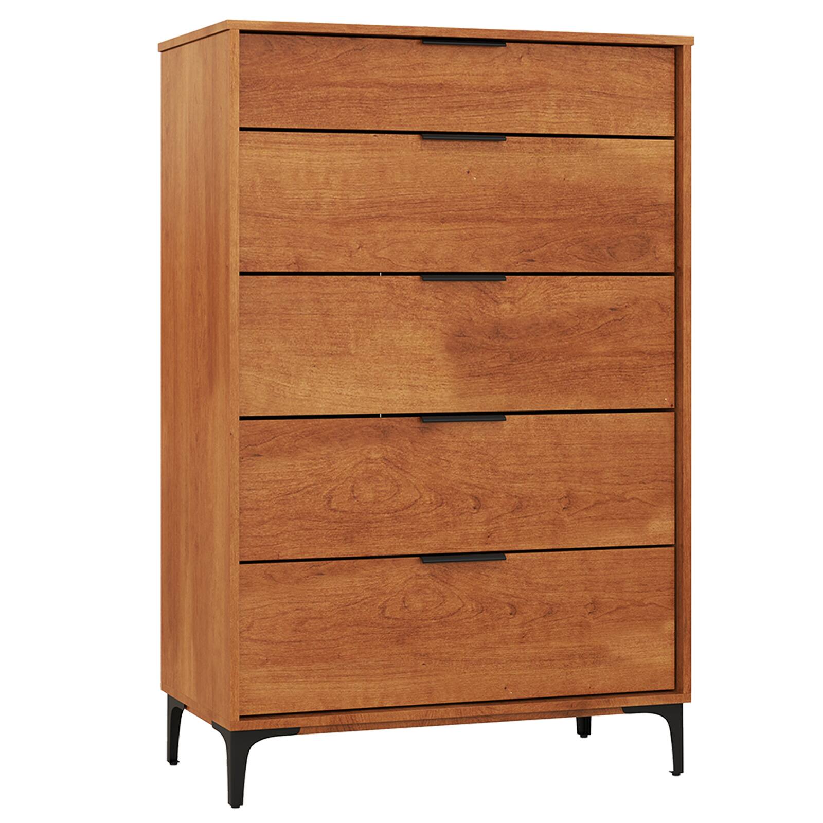 Alt View 8. Gymax - Gymax 5-Drawer Dresser w/ Interlock System Metal Support Legs & Anti-tipping Kit - Cherry.