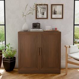 PexFix - Farmhouse Buffet Sideboard, 31" W Solid Oak Accent Cabinet with Scratch-Proof, Doors and 2 Adjustable Shelves - Light Walnut