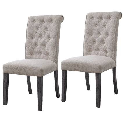 Front. Manhattan Lane - Side Chair with Button Tufted Backrest, Set of 2 - Beige.