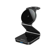 Front. Energizer - 3-in-1 Metal 15W Magnetic MagSafe/Qi2 15W, Universal Charging Station/Stand for Phones + AirPods + Apple Watch - Black.