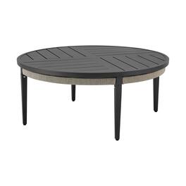 Armen Living - Zella Round Coffee Table in Aluminum with Charcoal Finish and Light Gray Rope - Dark Gray