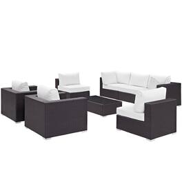 Modway - Convene 8-Piece Outdoor Patio Sectional Set - Cushioned Modular Seating with Armrests - Espresso White
