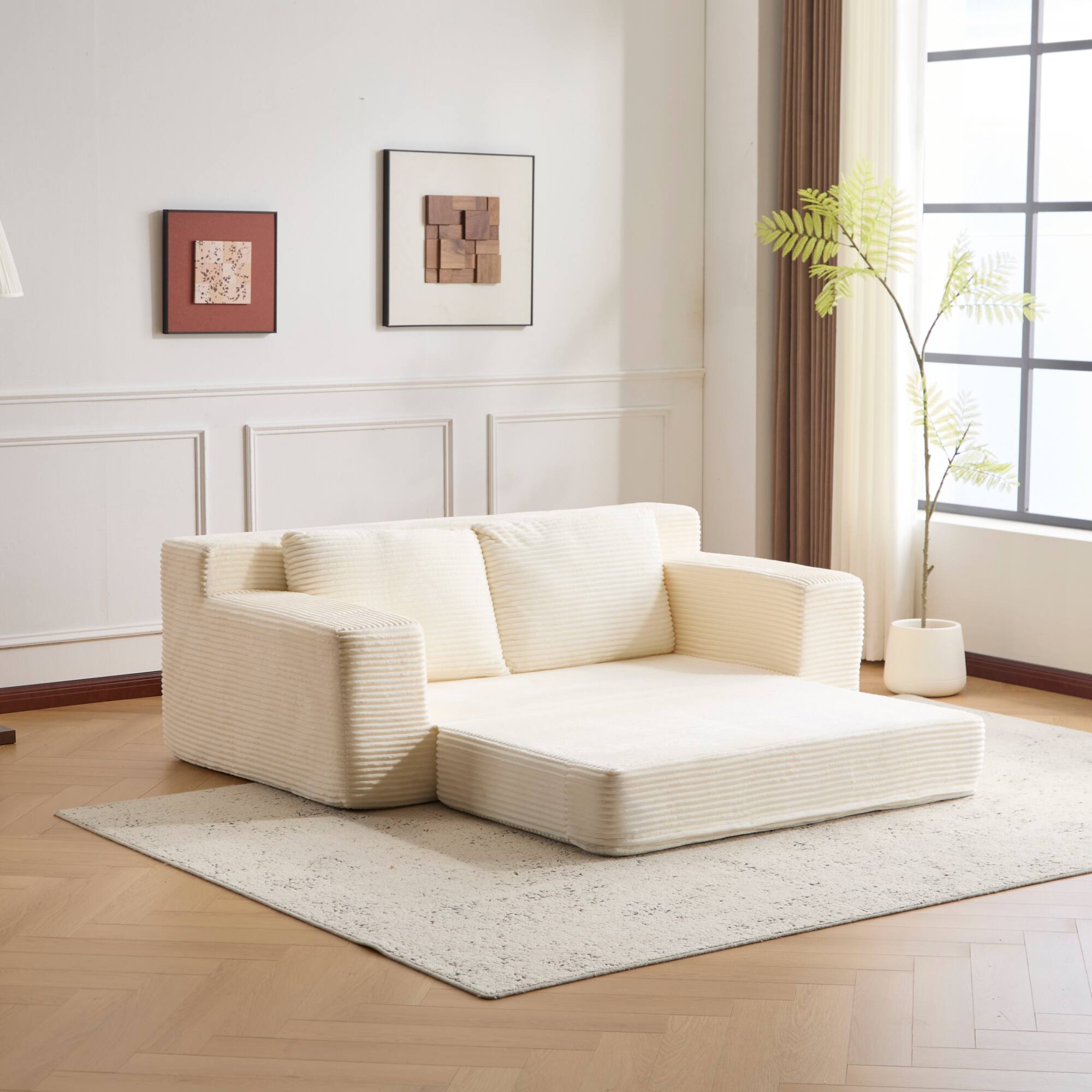 Alt View 7. GOODSILO - Modern Corduroy Loveseat Sofa Bed | Reversible Cushions & Deep Seating for Compact Spaces - White.