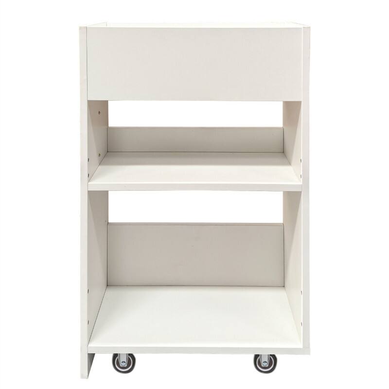 Alt View 10. HTUTWOO - Pull Out Mobile Dust Proof File Cabinet with Wheels -3 Tier Wooden Floor Standing Bookcase with Slide Out Drawer Storage - White.