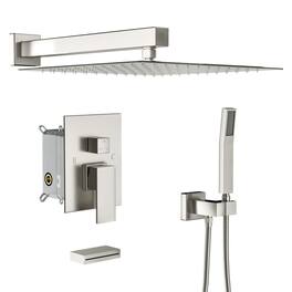 Lordear - Shower System with Waterfall Tub Spout,12 Inch Wall Mounted Square Shower System with Rough-in Valve - Brushed Nickel