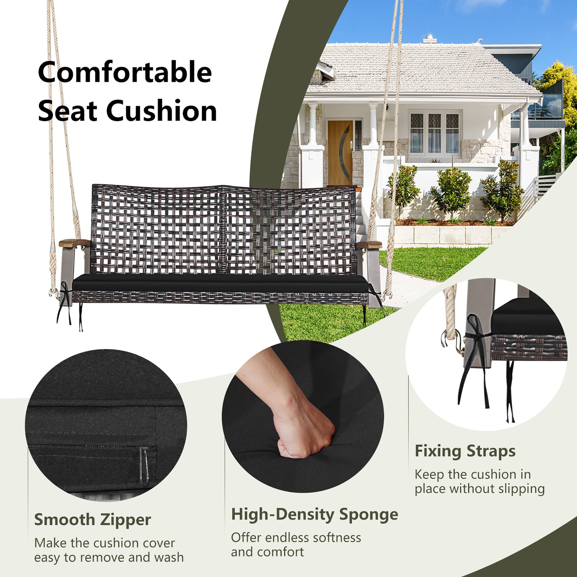 Comfortable Seat Cushion

- Smooth Zipper
  - Make the cushion cover easy to remove and wash

- High-Density Sponge
  - Offer endless softness and comfort

- Fixing Straps
  - Keep the cushion in place without slipping