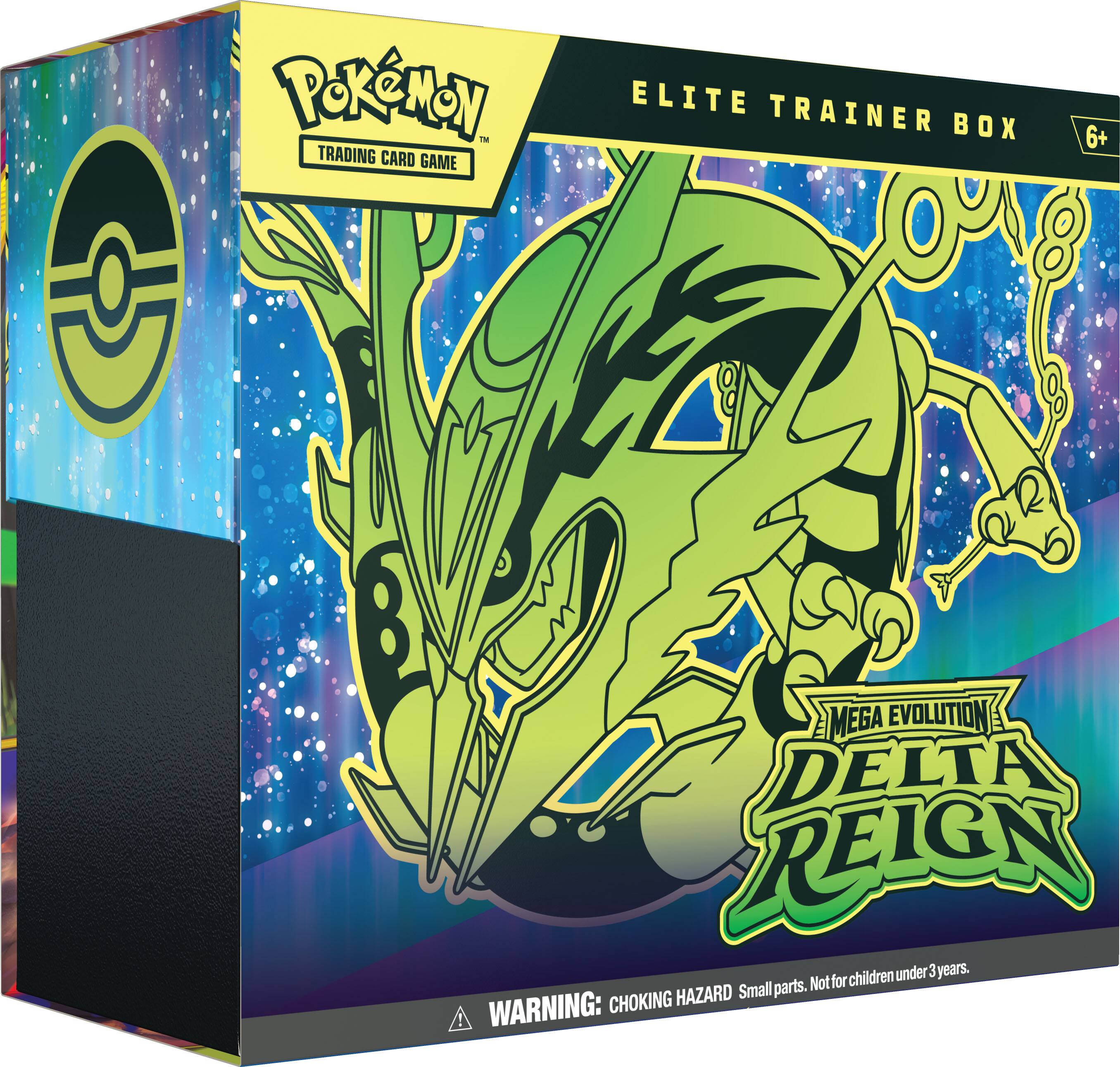 Pokémon Trading Card Game  
Elite Trainer Box  
6+  
Mega Evolution Delta Reign  
WARNING: CHOKING HAZARD Small parts. Not for children under 3 years.