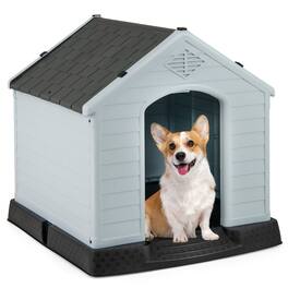 WELLFOR - 25.5" Durable Dog House for Small Dogs, Waterproof Dog Shelter with Elevated Floor, Easy Clean and Assemble - Gray