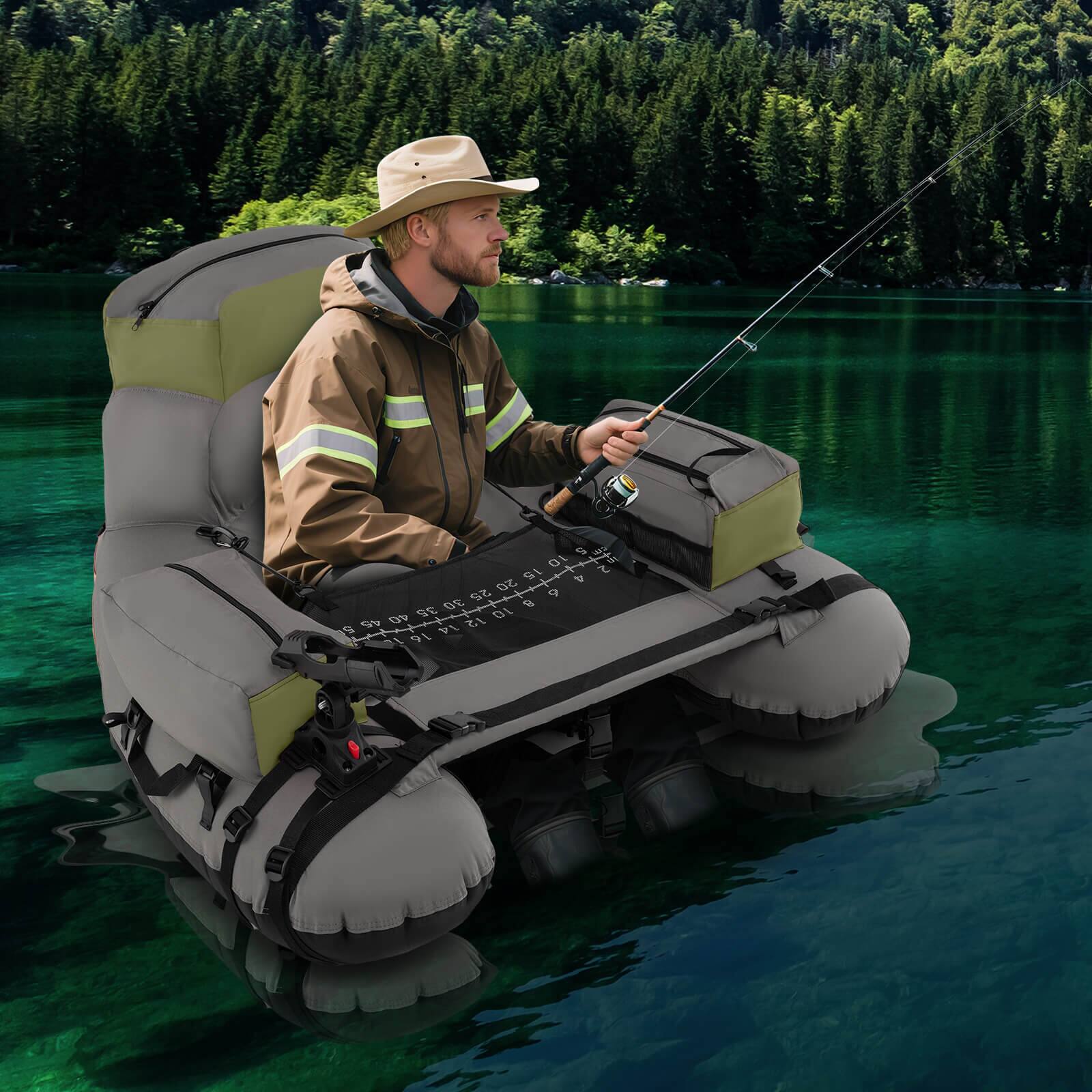 Alt View 1. Costway - Costway Inflatable Fishing Boat 350 LBS Fishing Float Tube with Fishing Rod Holder - Gray+Green.