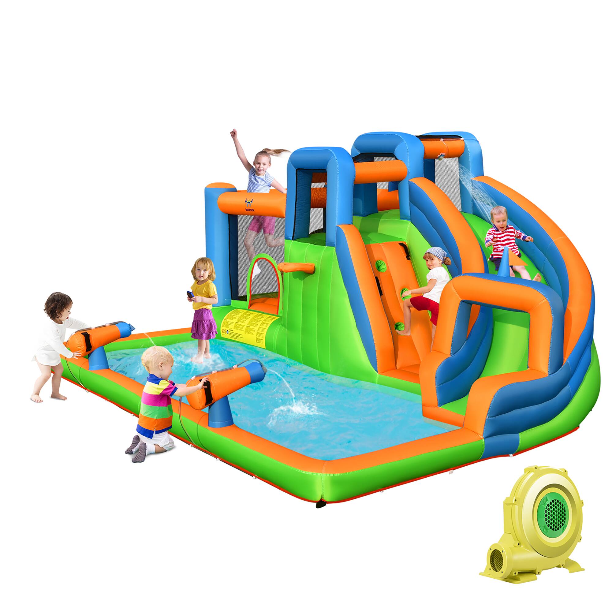 Gymax - Inflatable Water Slide Giant Bounce Castle w/ Dual Climbing Walls & 735W Blower