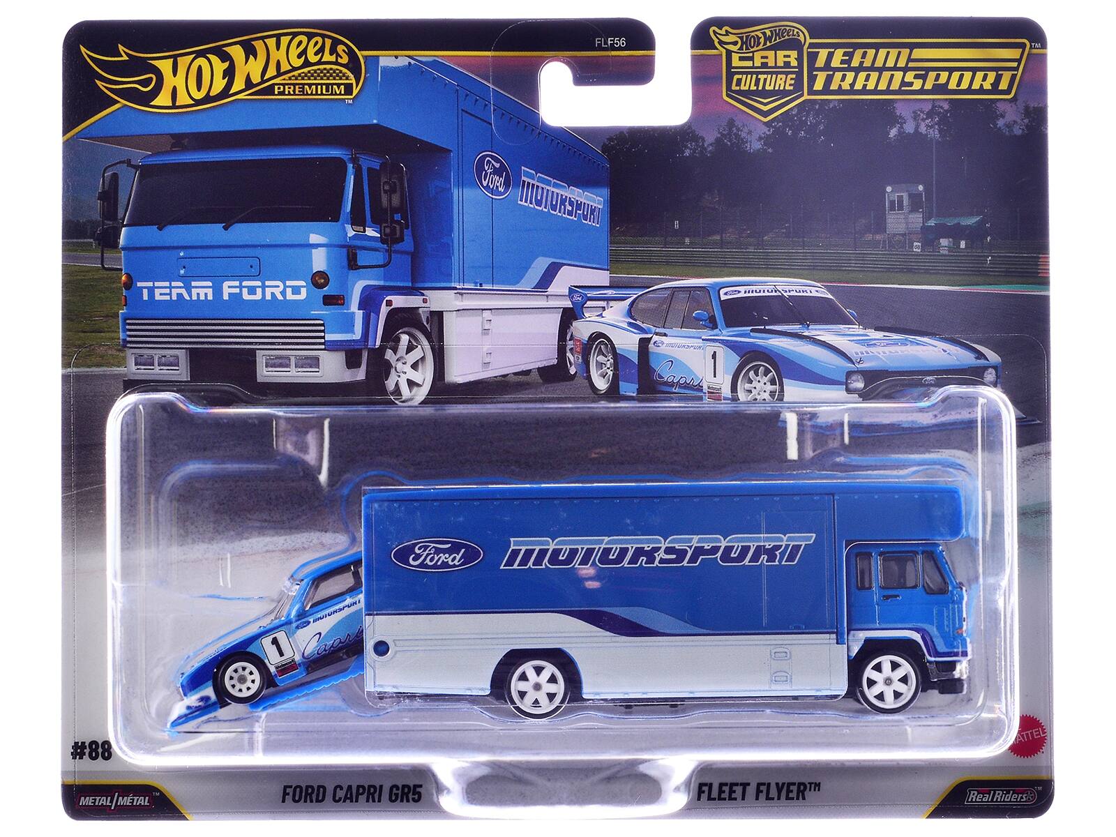 HOT WHEELS PREMIUM FLF56  
SUMD IUTURPUKI  
HOT WHEELS TM CAR TEAM CULTURE TRANSPORT TEAM FORD  
SPURS McarU Caps 1 Ford MOTORSPORT SN - 1 Caori #88 ATTEL METAL/MTAL METAL METAL FORD CAPRI GR5 FLEET FLYERTH Real Riders-