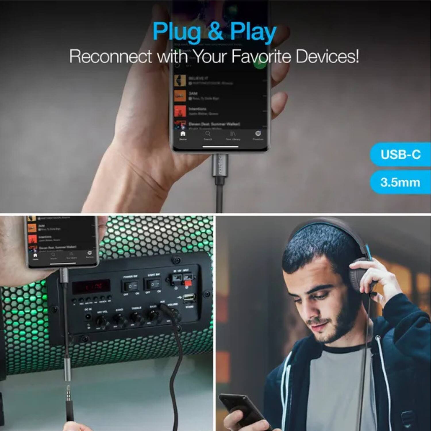 Plug & Play  
Reconnect with Your Favorite Devices!  

USB-C  
3.5mm