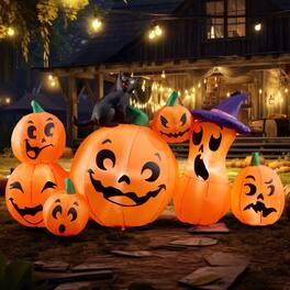 Joyfy - 6FT Pumpkins with Black Cat Inflatable Halloween Decoration – Built-in LEDs for Yard, Garden, Lawn Outdoor Party - Orange