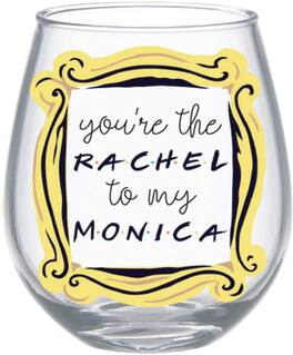 Silver Buffalo - Friends "You're The Rachel To My Monica" Stemless Wine Glass | Holds 20 Ounces - Yellow