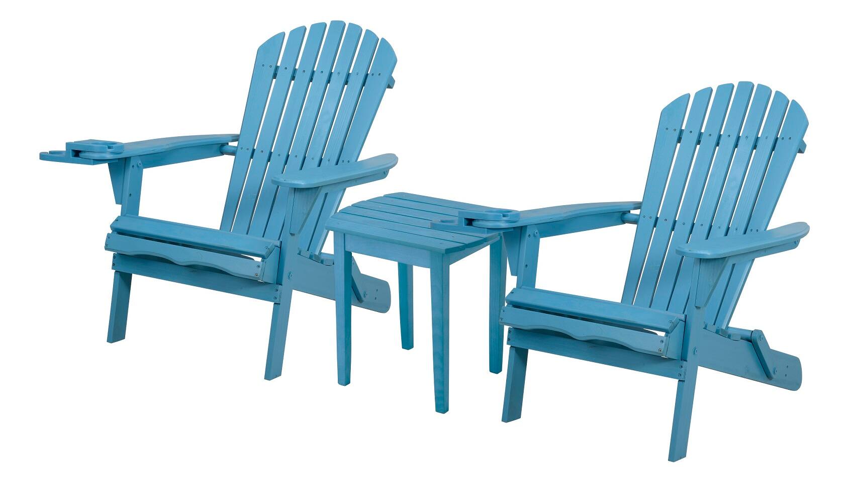 Jiallo - Foldable Adirondack Chair with cup holder Bristro Set, 2 Chairs with cup holders and 1 End Table - Sky Blue