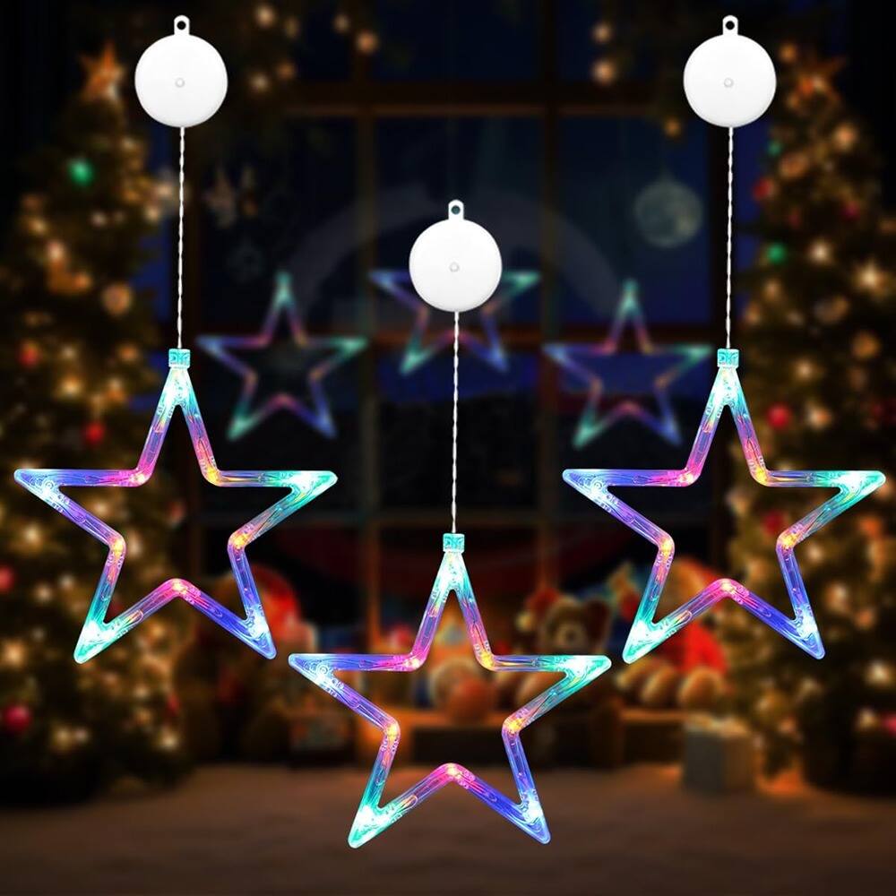 Front. MOSZAR LLC - Star LED String Lights, 3-Pack, 10 LEDs Each, Battery, Multicolor, Timer.