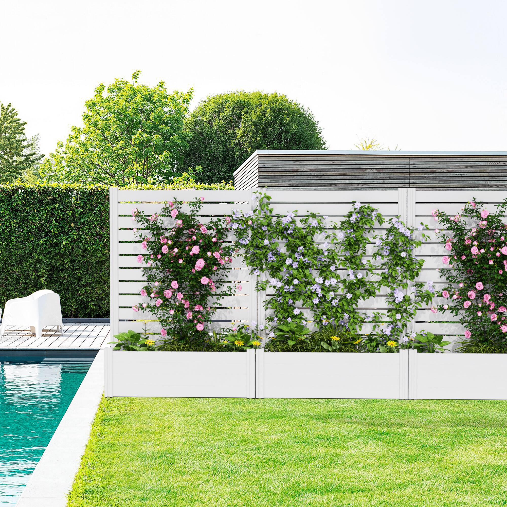 Alt View 2. PexFix - 71 in. x 47 in. x 11.8 in.Rectangle Vinyl PVC Planter Box Raised Garden Beds with Trellis-Ideal for Backyard - White.