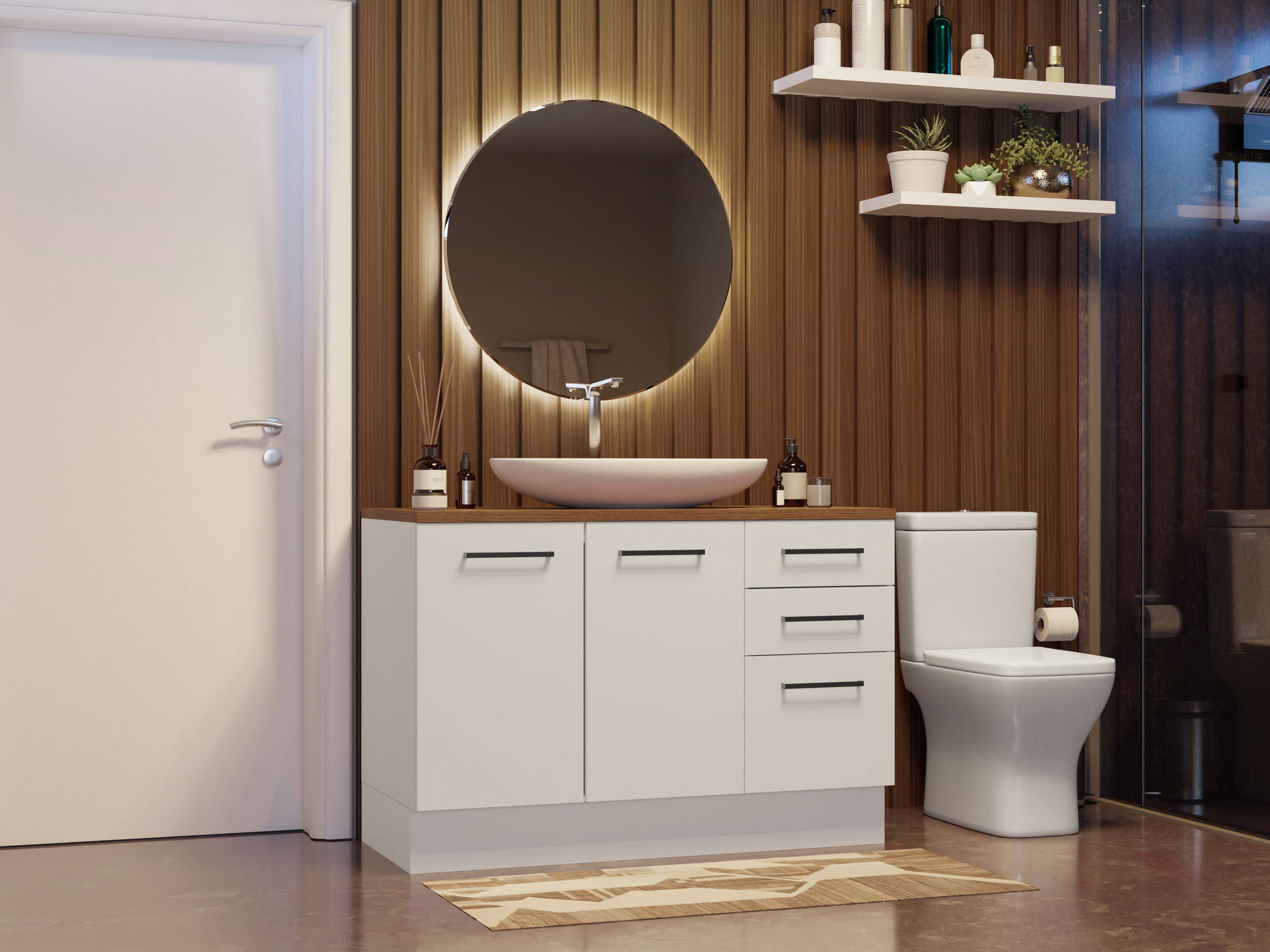 Alt View 6. Madesa - Madesa Bathroom Cabinet with 2 Doors and 3 Drawers Storage Unit Ideal for Bathroom Organization and Decluttering – White - White.