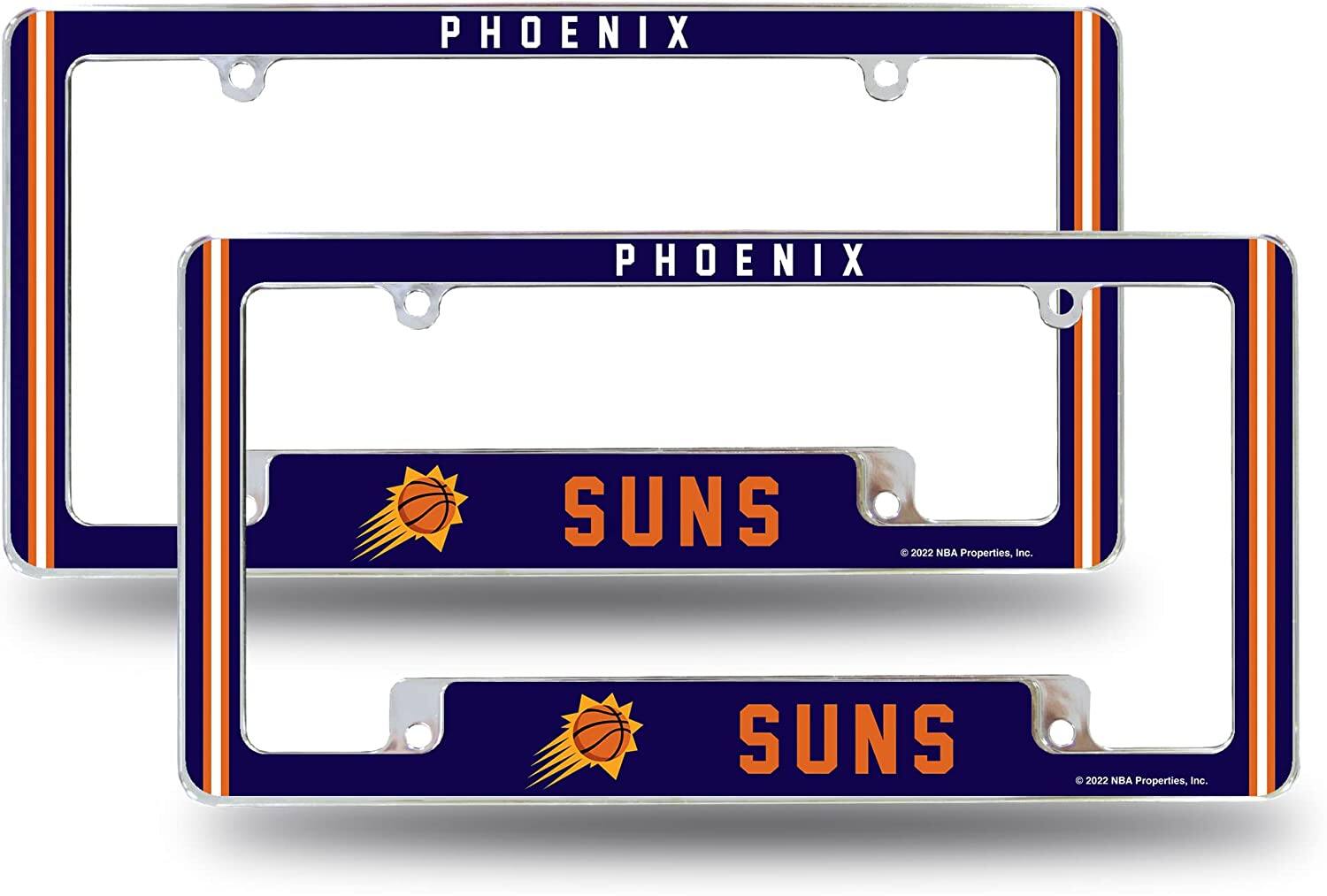 Phoenix Suns Basketball (Set of 2) Chrome Metal License Plate Frames with Bold Full Frame Design