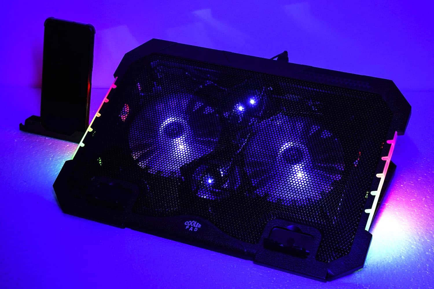 HongFei - RGB Gaming Laptop Cooling Pad, 4 Fans, Adjustable Heights, RGB Lighting, Fits 12-17" Laptops, Phone Holder - RGB 4Fan 12-17inch