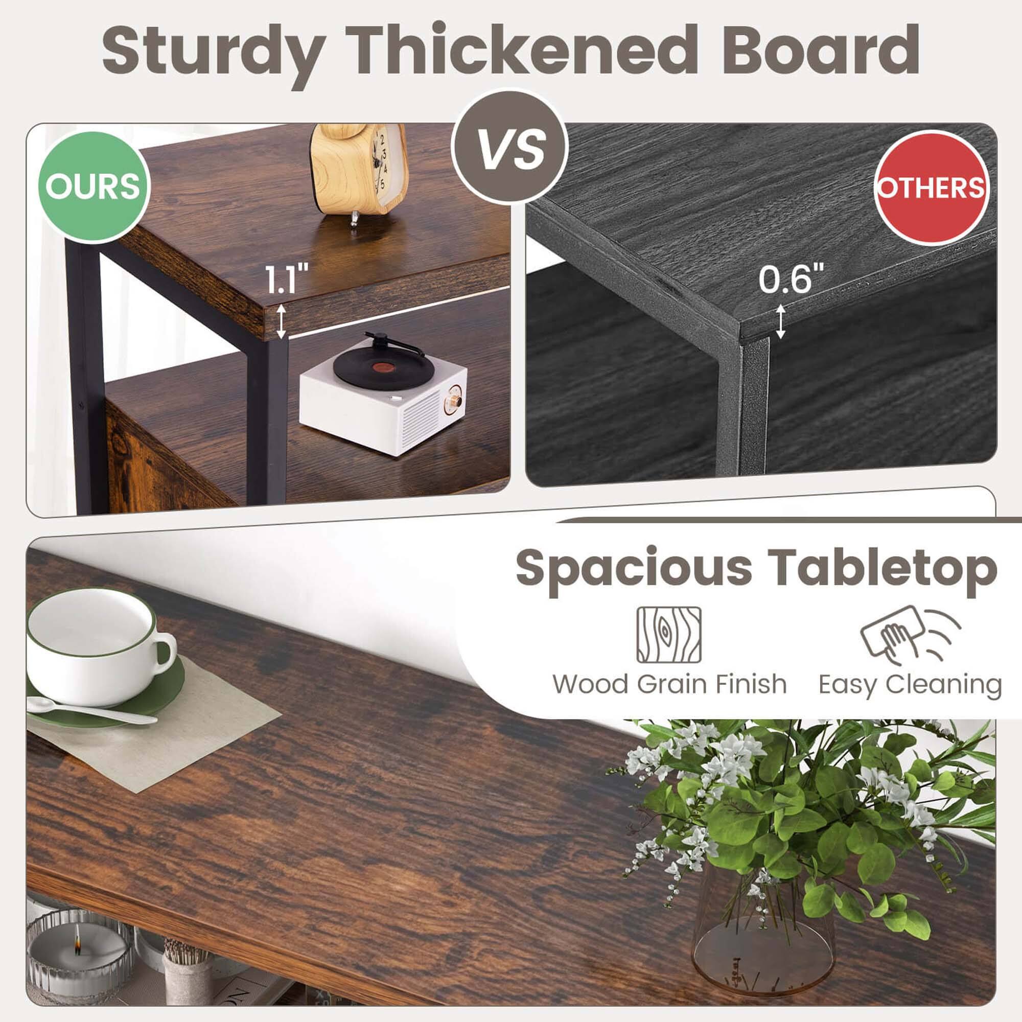 Sturdy Thickened Board 1 3" VS OURS OTHERS 1.1" 0.6" Spacious Tabletop Wood Grain Finish Easy Cleaning
