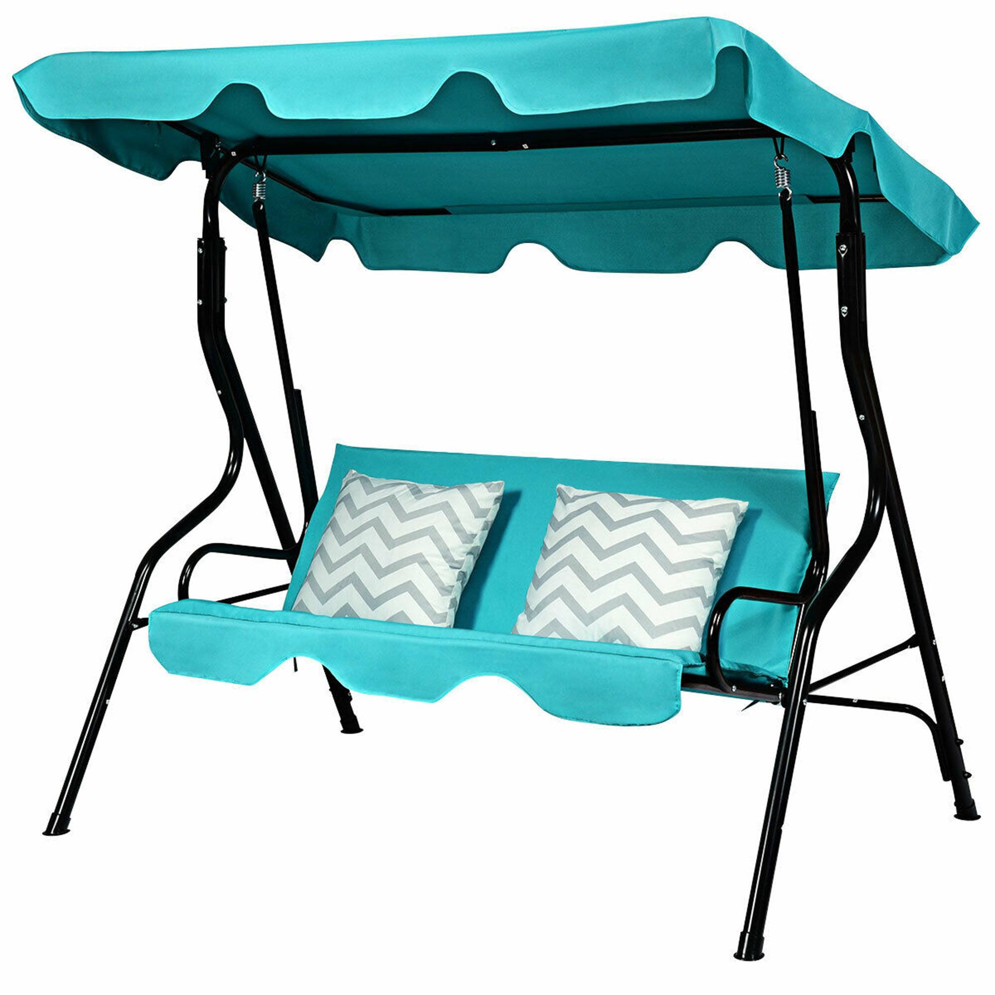 Alt View 4. Gymax - Gymax Blue Outdoor Swing Canopy Patio Swing Chair 3-Person Canopy Hammock - Blue.