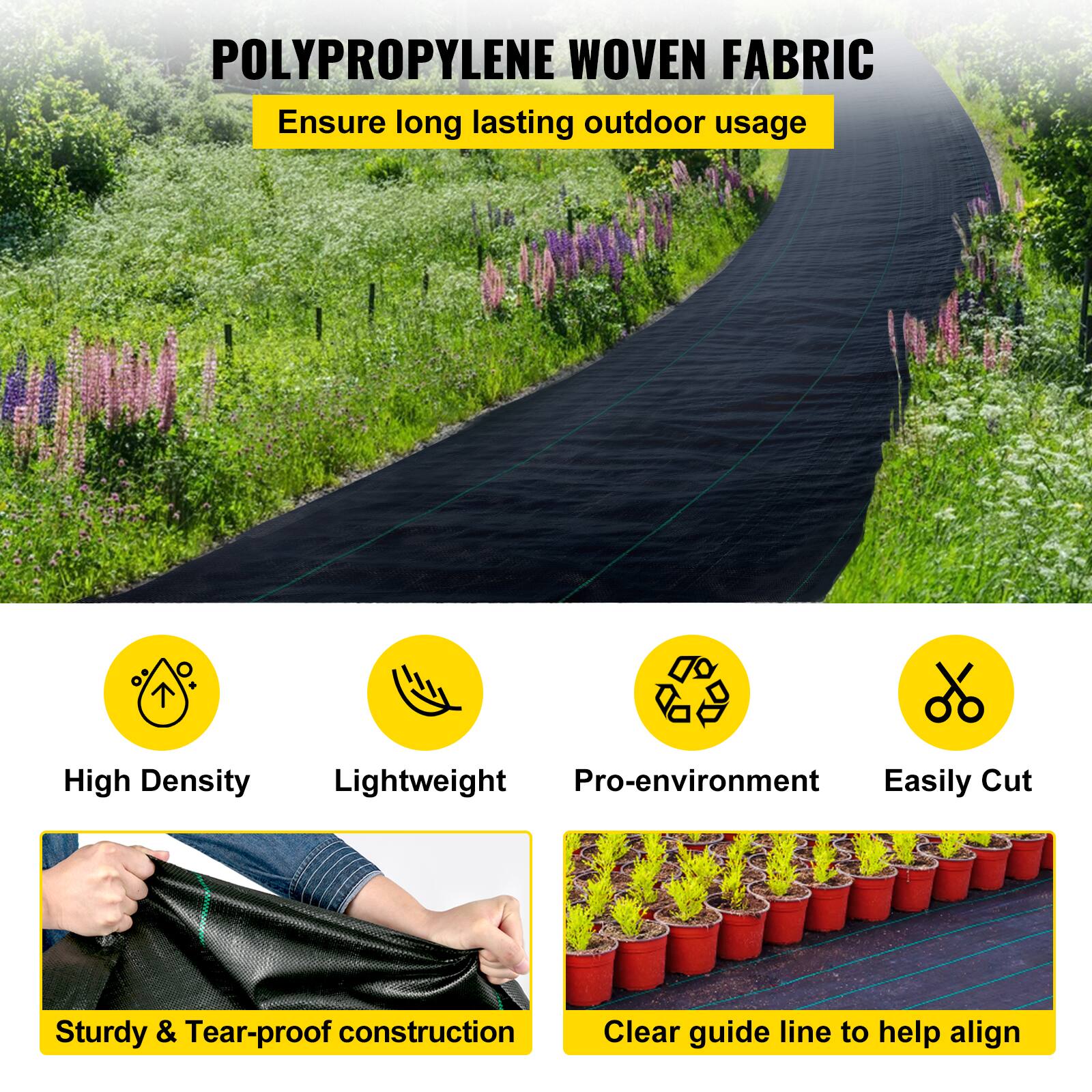 POLYPROPYLENE WOVEN FABRIC
Ensure long lasting outdoor usage
High Density
Lightweight
Pro-environment
Easily Cut
Sturdy & Tear-proof construction
Clear guide line to help align