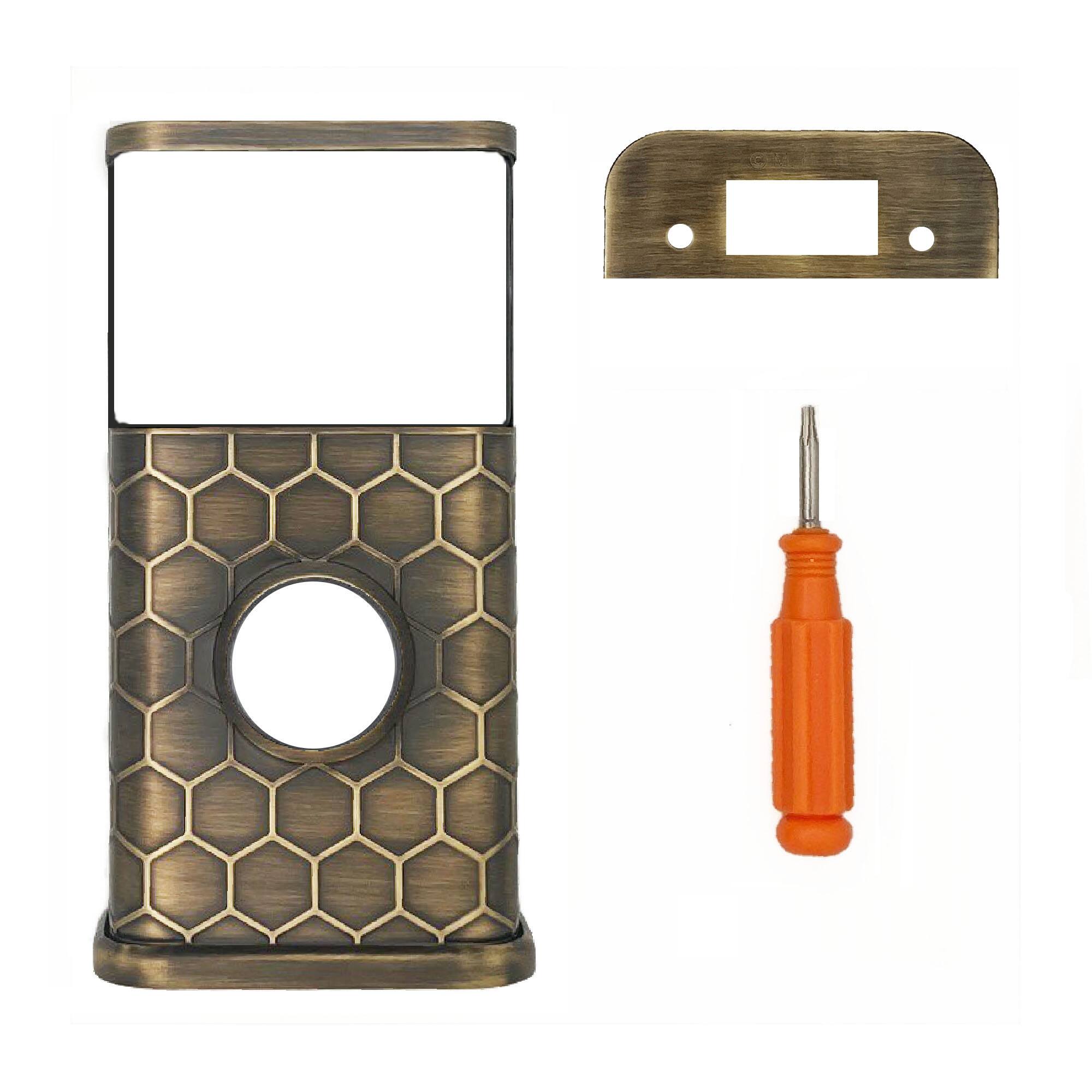 Back. Michael Healy - Honeycomb Video Doorbell Cover (Ring 2nd Gen) - Antique Brass.
